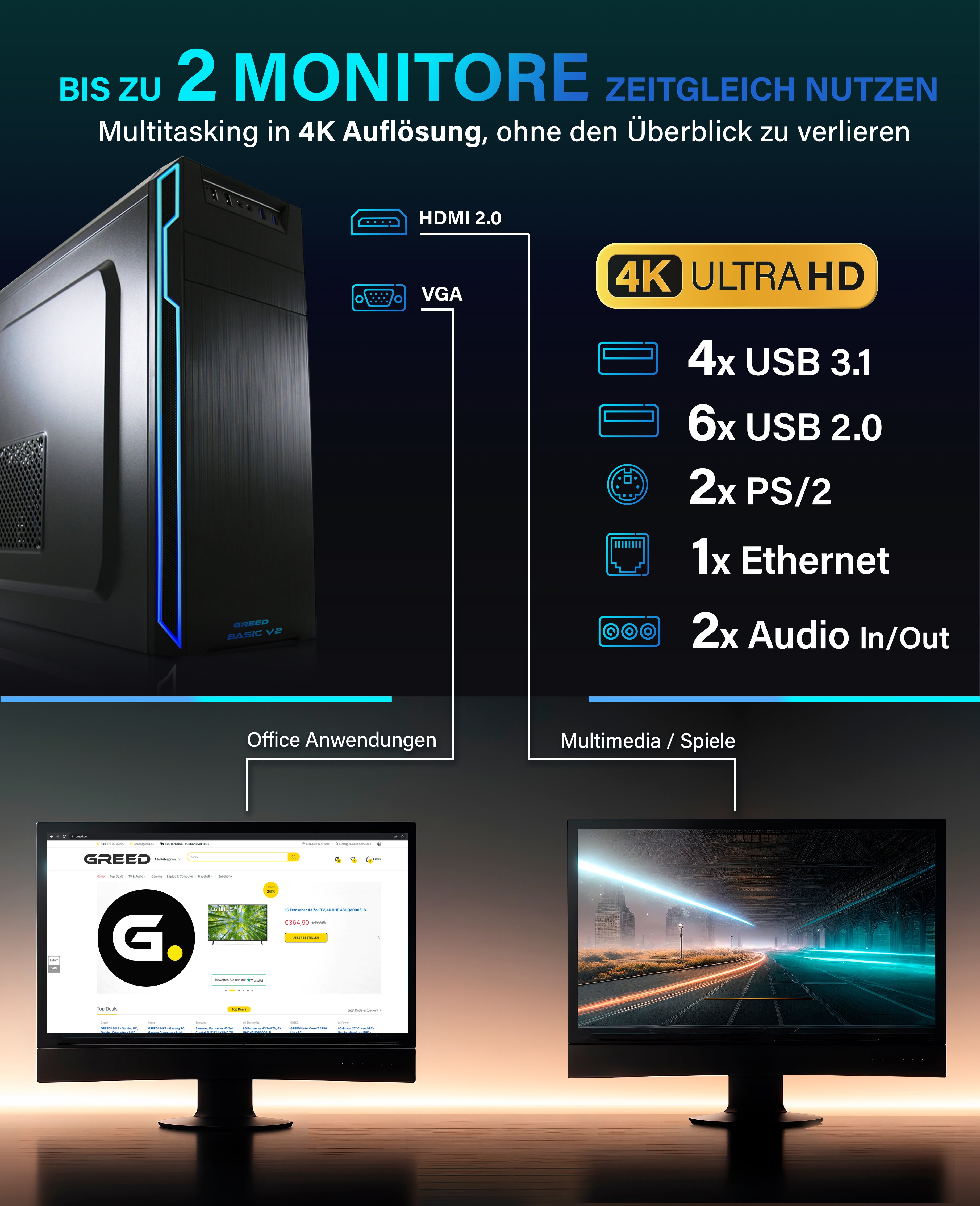 Greed® Basic V2 PC mit Intel Core i5 10400 - Schneller Rechner + Computer für Büro & Homeoffice Greed® Basic V2 PC mit Intel Core i5 10400 - Schneller Rechner + Computer für Büro & Homeoffice